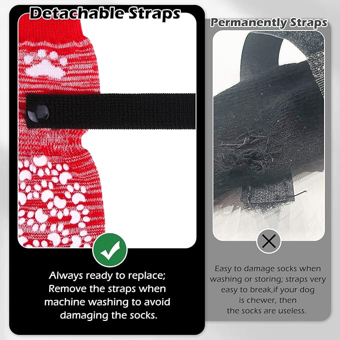 EXPAWLORER Anti Slip Dog Socks, Red, Medium, 4 Count, Fabric, Elastic Band, Dog, Paw Protection, Indoor & Outdoor - Image 4
