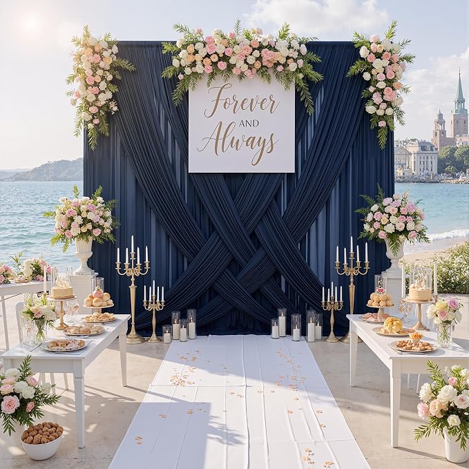 30ftx10ft Navy Blue Backdrop Curtains for Parties Wrinkle Free 6 Panels Navy Photo Backdrop Drapes Back Drop Cloth for Wedding Birthday Photography Background - Image 8