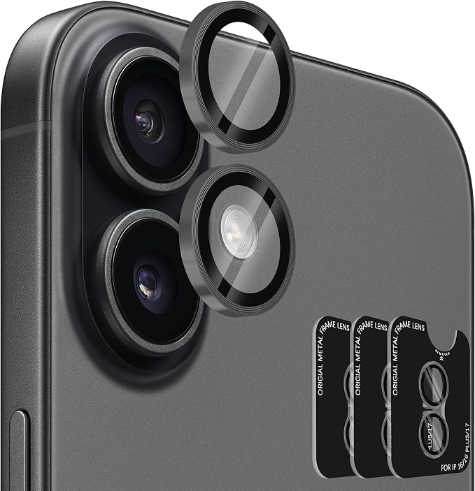Orzero (3 Sets) Camera Lens Protector Compatible for iPhone 17 6.3”/16 6.1”/16 Plus 6.7“, Protector de Cámera One-Step Installation Tray Individual Metal Ring Glass Cover Case Friendly - Grey by JumpIntoOrzeroLet%E2%80%99sExploreLikeNeverBefore