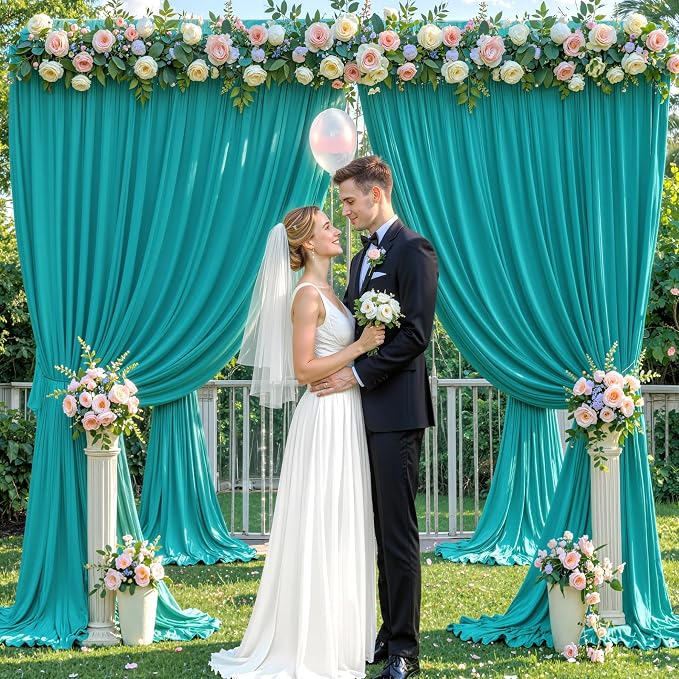 4 Panels Turquoise Backdrop Curtain for Parties Wrinkle Free Photo Backdrops Drapes Background Fabric Decoration for Baby Shower Wedding Birthday Party 20ft(W) x 10ft(H) - Image 2