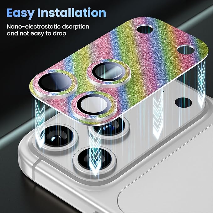 Uyiton for iPhone 17 Pro Camera Lens Protector - Metal Camera Protector | Not Easy to Break, Strong Adsorption, Case-Friendly, Metal 9H Sapphire Glass Rear Camera Screen Cover, Glitter Colorful - Image 7