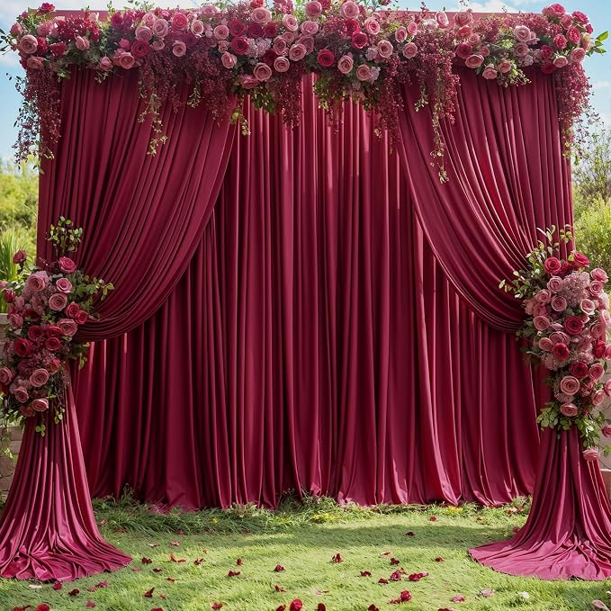 4 Panels Burgundy Backdrop Curtains for Wedding Party Wrinkle Free Backdrops Curtain Drapes Fabric Decorations Maroon Photo Back Drop for Baby Shower Photography Stage Reception 20ft(W) x 12ft(H) - Image 9