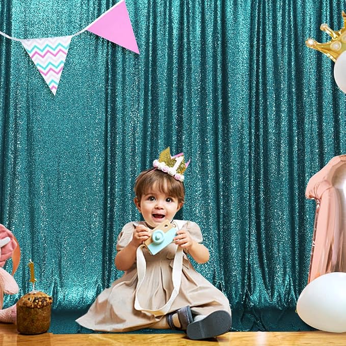 SquarePie 8x8ft Teal Sequin Backdrop, High Density Non-Transparent Glitter Curtain for Photography, Birthday, Wedding Party Decorations, Thick Solid Background with 4" Rod Pocket, 1 Panel - Image 7
