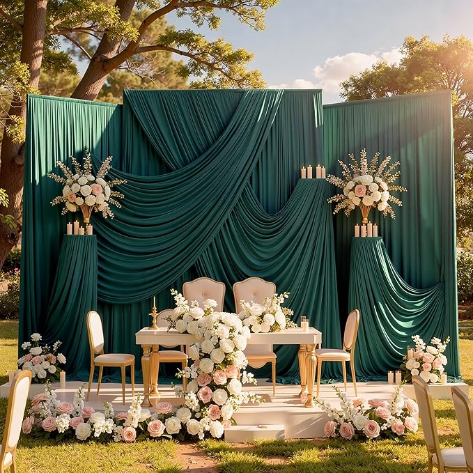 10ftx10ft Hunter Green Backdrop Curtains for Parties, Wrinkle Free 2 Panels Silky Polyester Photo Backdrop Drapes Back Drop Cloth Drapery for Wedding Birthday Photography Background - Image 8