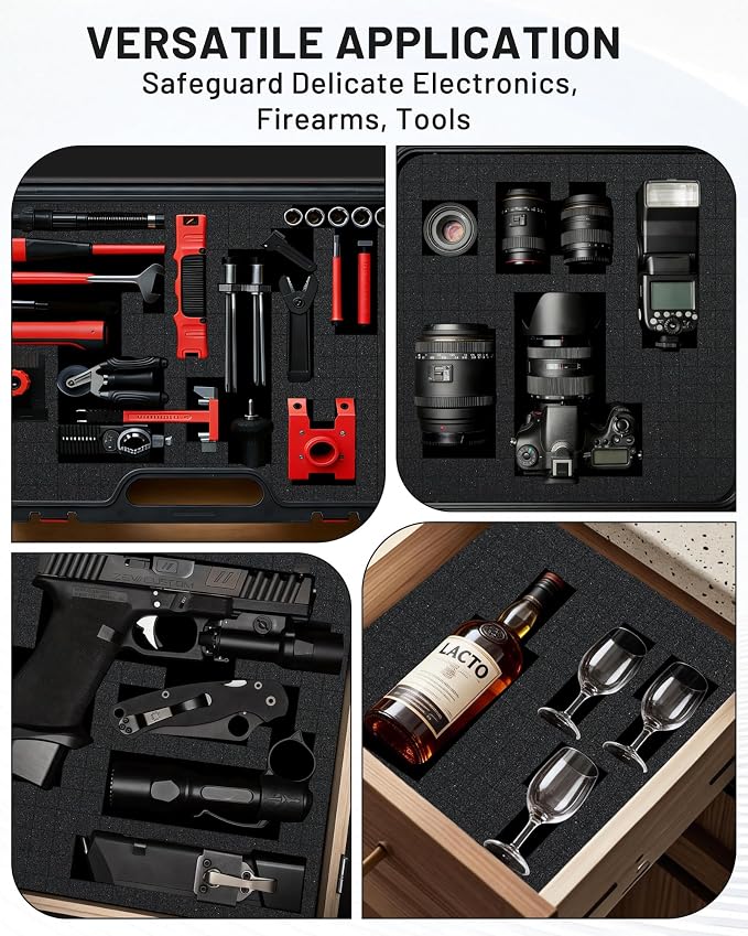4Pcs Pick and Pluck Foam Sheets for Cases (2Pcs 16x12x2" + 2Pcs 16x12x0.4"), Tool Box foam for Toolbox, Gun Case, Camera Case, Pre-Cut Cubes for Customizable Protective Foam Insert Kit - Image 5