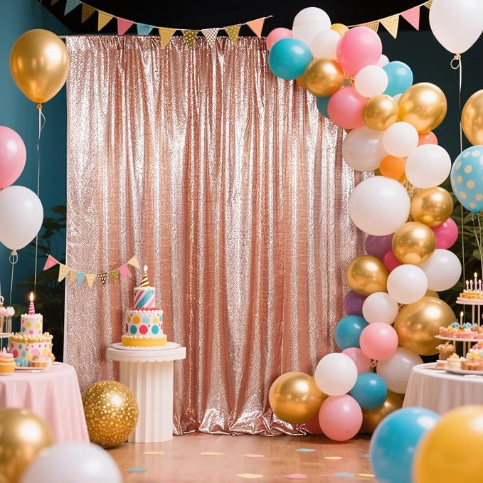 SquarePie 10x10ft Rose Gold Sequin Backdrop, High Density Non-Transparent Glitter Curtain for Photography, Birthday, Wedding Party Decorations, Thick Solid Background with 4" Rod Pocket, 1 Panel - Image 7