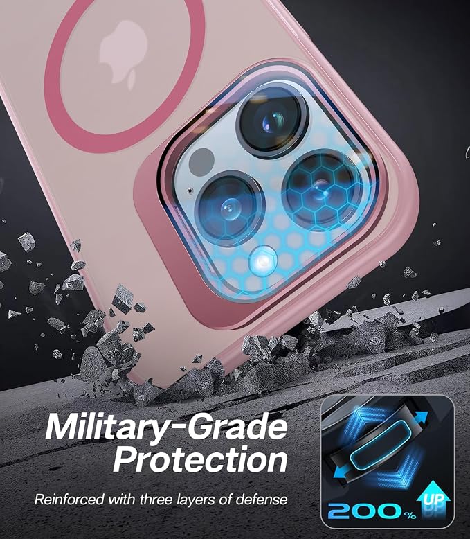 VOFATA for iPhone 15 Pro Max Case with Camera Cover Stand [Built-in 9H Camera Lens Protector][Fit for Magsafe] Military Grade Shockproof Translucent Matte Magnetic Phone Case 6.7", Pink - Image 5