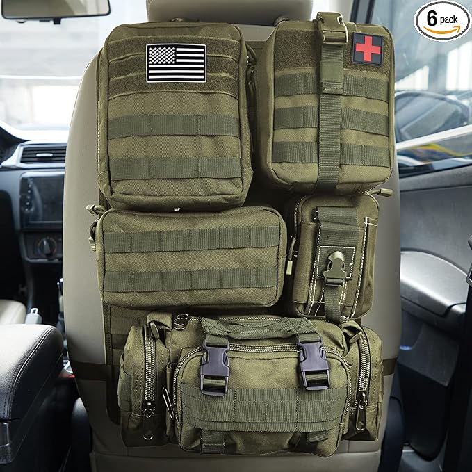 Universal Tactical Car Seat Back Organizer Bag Tactical Molle Vehicle Organizers Panel Vehicle Protector Organizers with 5 Detachable Pouches for Car Truck Ford Jeep (Army green) by BXBXHD