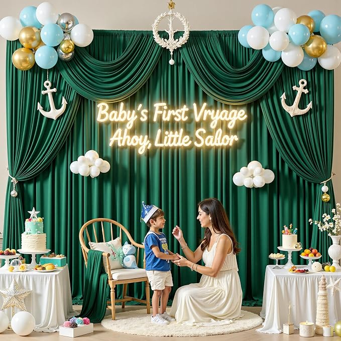 40 ft x 10 ft Wrinkle Free Hunter Green Backdrop Curtain for Parties, Polyester Dark Green Photo Backdrop Drapes 8 Panels 5x10ft for Baby Shower Wedding Birthday Party Photography Curtains - Image 8