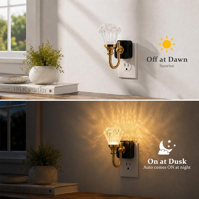 JandCase Night Light, Night Lights Plug into Wall, Crystal LED Nightlight | 0-100 LM Dimmable Nightlights, Dusk to Dawn Sensor, 1W Vintage Rotatable Nite Light for Bathroom Hallway Decor, 2 Pack - Image 3
