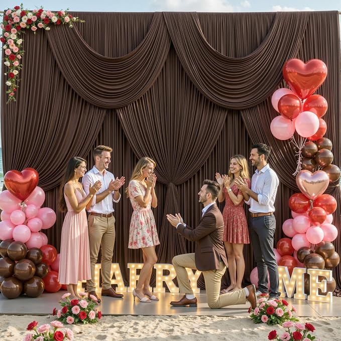 6 Panels Brown Backdrop Curtains for Wedding Party Wrinkle Free Backdrops Curtain Drapes Fabric Decorations Photo Back Drop Cloth for Baby Shower Photography Stage Reception 30ft(W) x 12ft(H) - Image 2