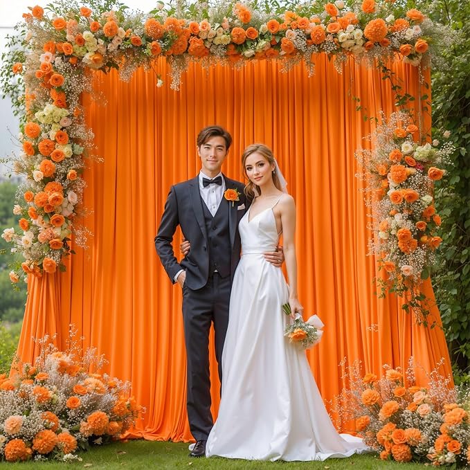 Orange Backdrop Curtains 4 Panels - Wrinkle-Free Polyester Photography Drapes for Baby Shower & Birthday Party - 16 X 10FT - Image 3