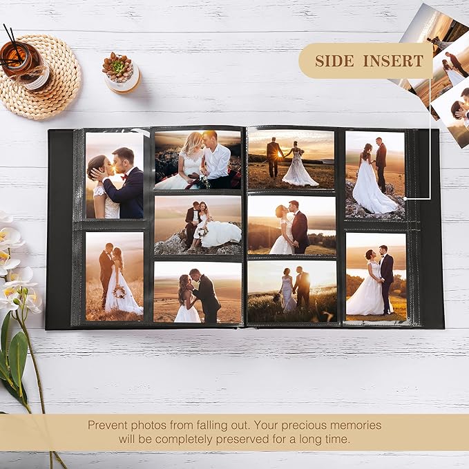 potricher Large Photo Album 4x6 1000 Photos, Leather Cover, Black | Large Capacity Picture Albums with 1000 Horizontal and Vertical Pockets, Photo Book for Family, Wedding, Anniversary, Baby - Image 3