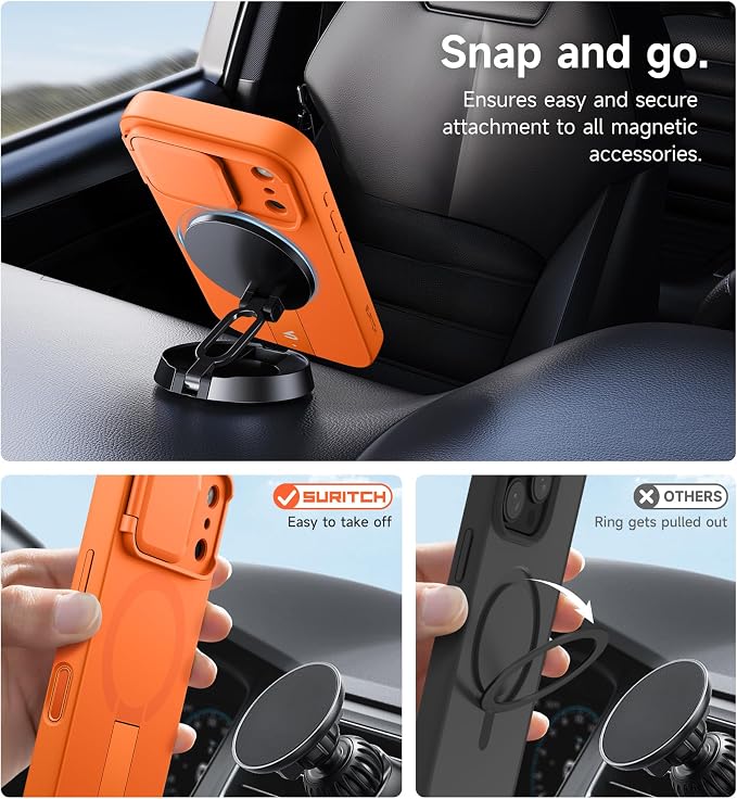SURITCH for iPhone 17 Pro Max Case with Camera Control Cover, Camera Cover and Adjustable Kickstand, Compatible with MagSafe, Shockproof Bumper Protective Cases 6.9 Inch, Orange - Image 6