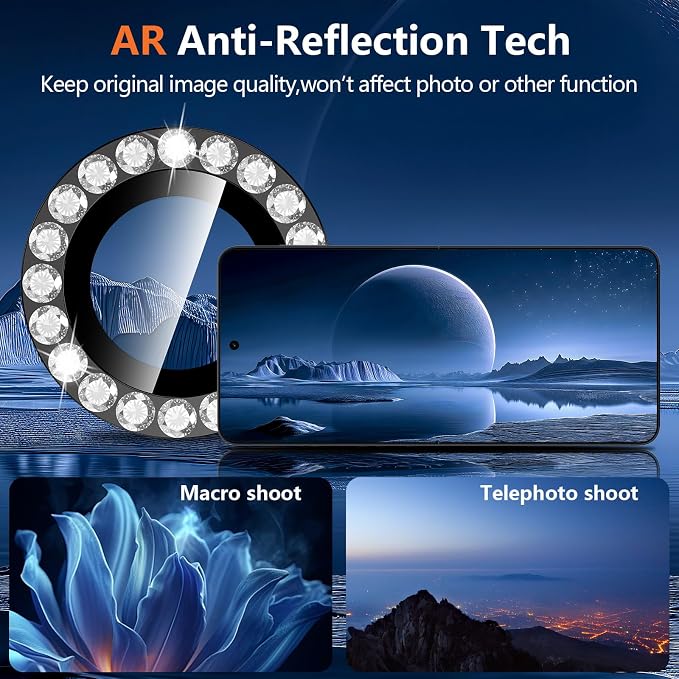 for Samsung Galaxy Z Flip 8 Camera Lens Protector, Individual Metal Ring Tempered Glass Lens Cover, [Strong Adsorption] Scratch Resistant Ultra-Thin HD Clear Lens Cover, 1 Set-Black Diamond - Image 3