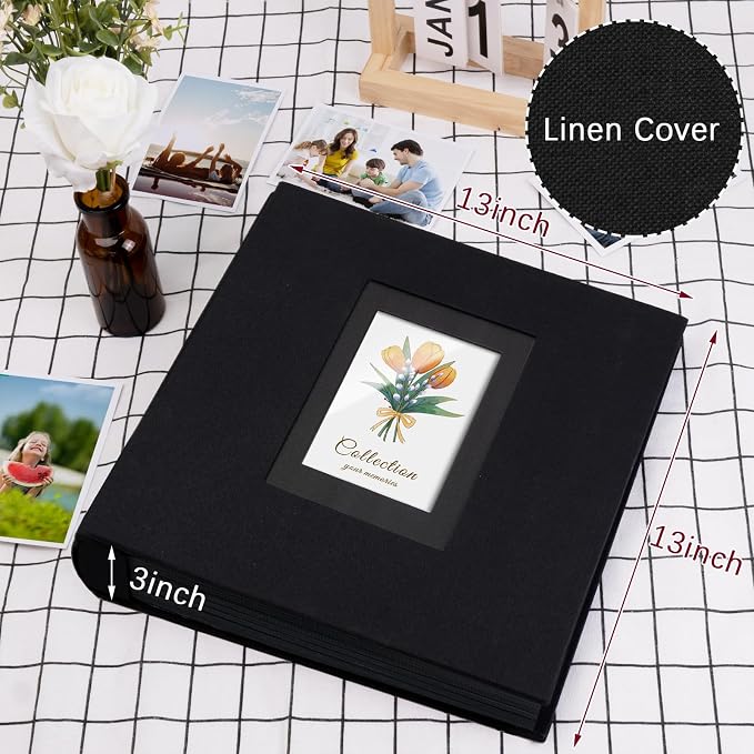 Linen Photo Album 4x6 Large Capacity 1000 Pockets Pictures Fabric Cover Books Albums Wedding School Family Anniversary Baby Memory Engagement Travel Albums(Black, 1000 Pockets) - Image 2