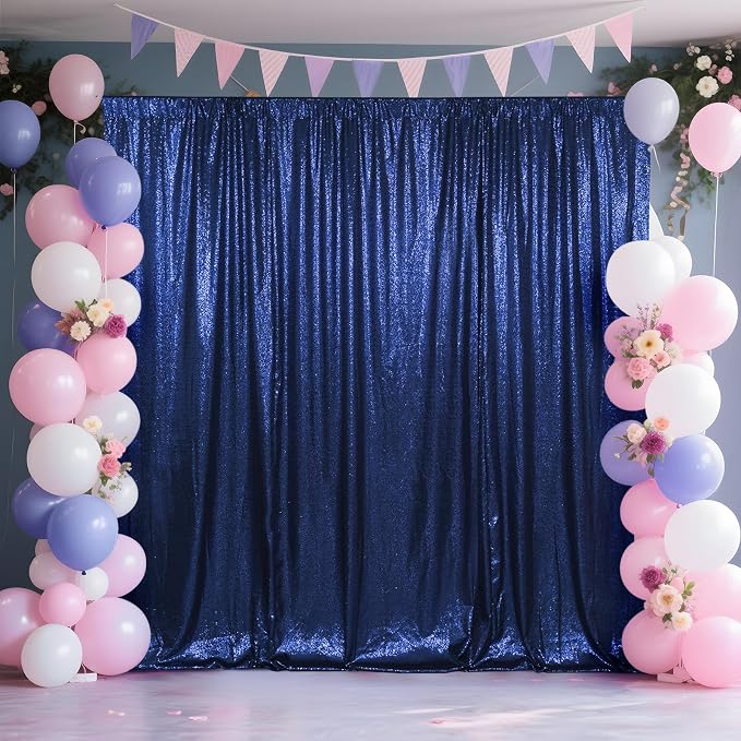 SquarePie 6x8ft Navy Blue Sequin Backdrop, High Density Non-Transparent Glitter Curtain for Photography, Birthday, Wedding Party Decorations, Thick Solid Background with 4" Rod Pocket, 1 Panel - Image 2