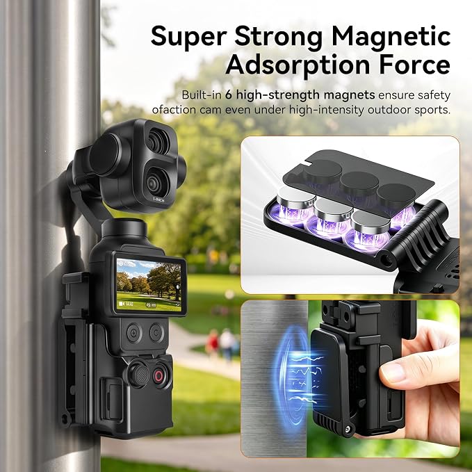 AMAZEAR Magnetic Mount Stand Compatible with DJI Osmo Pocket 4P/4/3/Xtra Muse, Pocket4 Accessories Adapter Clamp Magnet Suction Case Holder on Desktop/Vertical Surface, 180° Adjustable Handle, Black - Image 3