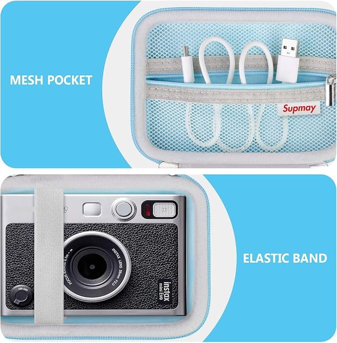 Carrying Case Compatible with Fujifilm Instax Mini EVO Instant Camera, INSTAX MINI EVO Camera Storage Holder Travel Bag with Mesh Pocket for Photos, USB Cables, Film, Blue - Image 4