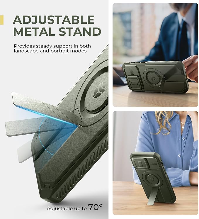 Dexnor for iPhone 14 Pro Max Case with Slide Camera Cover & Adjustable Kickstand, Compatible with MagSafe, Rugged Shockproof Bumper Cases Heavy-Duty Magnetic Protective Cover,6.7 inch,Army Green - Image 5