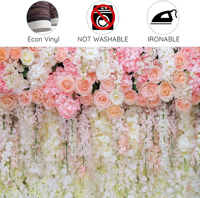 6x6ft Pink Rose Flower Wedding Photography Backdrop Spring Floral Photography Backdrop Valentine's Day Mother's Day Girl Birthday Baby Shower Wedding Bridal Party Banner Photo Booth Props Background - Image 7