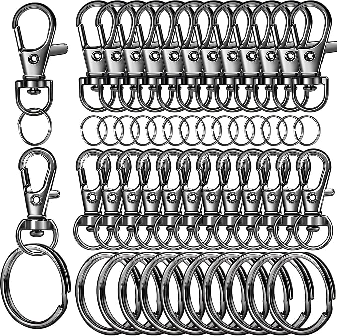 LEOBRO 60 PCS Lobster Claw Clasps and Key Rings, Keychain Clips and Key Chain Rings, Keychain Making Kit, for Key Chains, Jewelry Making, Crafts, Gray Black by LEOBRO