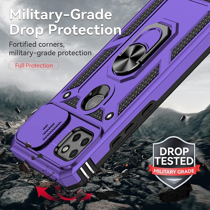 for Moto One 5G Ace Case Moto G 5G(2020) Case,with Nano Explosion-Proof Film[2 Pack], Military Grade Shockproof with Kickstand Protective Case for Motorola Moto One 5G Ace,Purple - Image 7