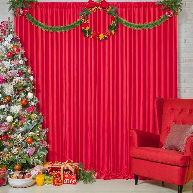 Red Backdrop Curtains 8 Panels-Wrinkle-Free Polyester Photography Drapes Party Photo Backgrounds for Wedding Christmas Photo Backdrops- 32 X10FT (Red) - Image 6