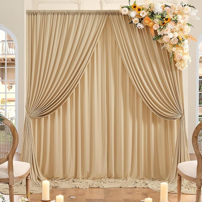 20ft x 10ft Wrinkle Free Beige Backdrop Curtains for Parties, 4 Panels 5x10ft Thick Nylon and Polyester Photo Backdrop Drapes for Wedding Birthday Party Photography Background Backdrop Stand by ENJOYYOURPARTY