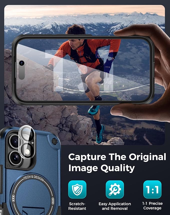 Goton 3 in 1 for iPhone 16 Case with Privacy Screen Protector Blue | Glass Camera Lens Protector,Compatible for MagSafe,Invisible Kickstand, Shockproof Phone Cover for iPhone16 - Image 7