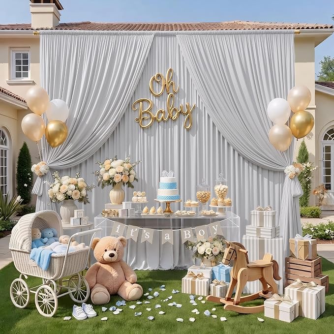 10ftx8ft Wrinkle Free Silver Backdrop Curtain for Parties, Thick Polyester Backdrop Drapes for Wedding Birthday Party Photography Background Baby Shower Decor - Image 6