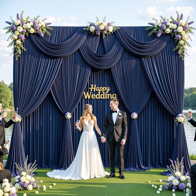 50ftx10ft Wrinkle Free Navy Blue Backdrop Curtains for Parties, 10 Panels 5x10ft Silky Polyester Blue Photo Backdrop Drapes for Weddings Birthday Party Graduation Photography Background Curtains - Image 4