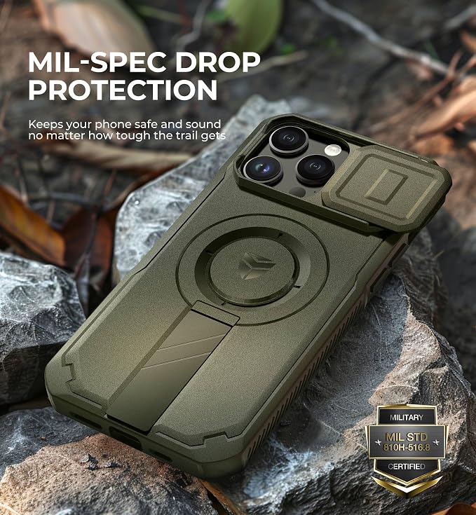 Dexnor for iPhone 14 Pro Max Case with Slide Camera Cover & Adjustable Kickstand, Compatible with MagSafe, Rugged Shockproof Bumper Cases Heavy-Duty Magnetic Protective Cover,6.7 inch,Army Green - Image 6