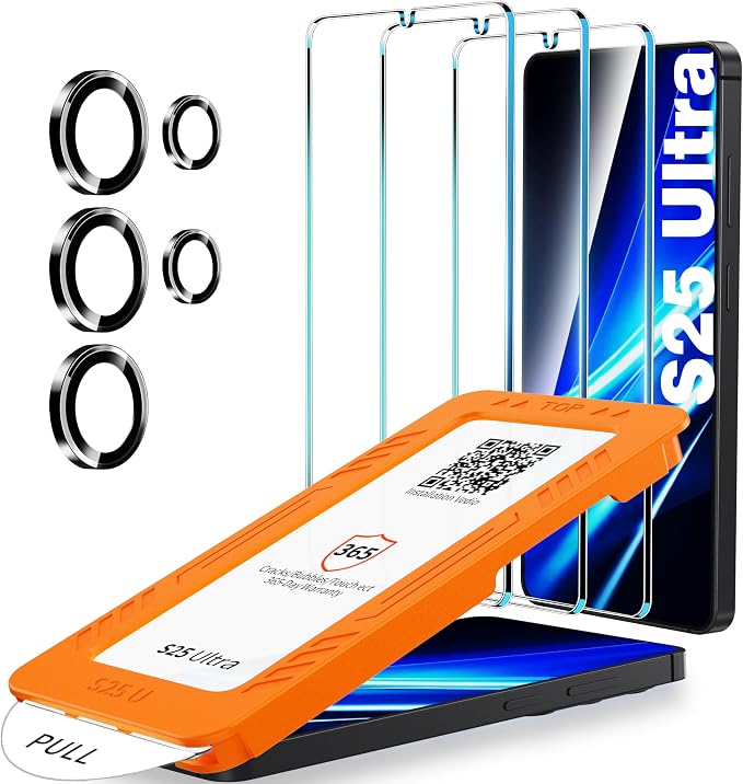 letosan 3 Pack for Samsung Galaxy S25 ultra Screen Protector Tempered Glass + 1 Set Camera Lens Protector, Military Grade Shatterproof, 9H+ Hardness, Auto Alignment Frame 6.9 Inch by letosan