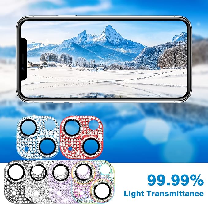 for iPhone 14 & iPhone 114 Plus Camera Lens Protector, Bling 3D Rhinestone Sparkle Diamond 9H Tempered Glass Camera Cover Anti Scratch Shockproof Metal Lens Screen Full Protective Cover, Silver - Image 5