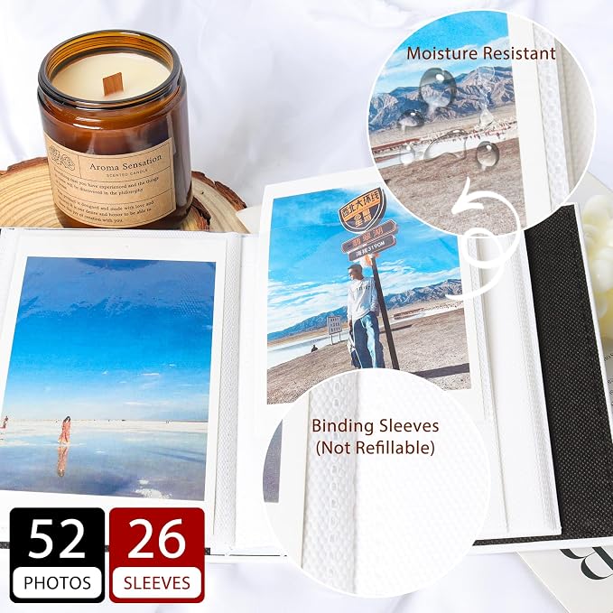 RECUTMS Small Photo Album 4x6 52 Pockets Leather Album for Family Orange | White Pages, Hold 52 Vertical Photos, Mini Albums for Baby Vacation, Travel Wedding Pictures Book with Front Window, Portable - Image 5