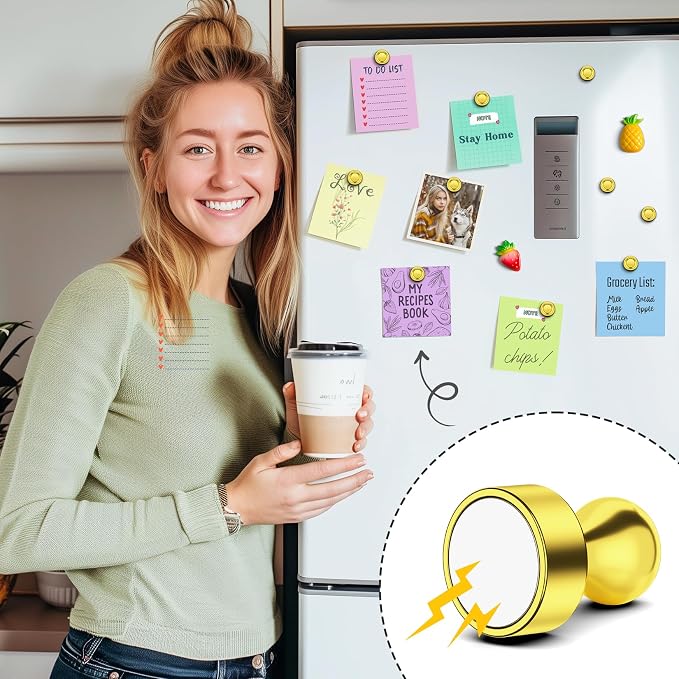 FINDMAG Fridge Magnets, Magnets for Whiteboard, Office, 42 Pack, Gold | Magnetic Push Pins for Pictures and Photos Display on Refrigerator, Kitchen, Accessories Decorative, Reusable Design - Image 4