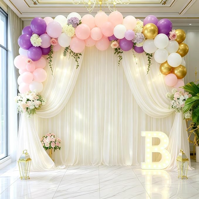 8ftx10ft Wrinkle Free Beige Backdrop Curtain - 10 Feet Photography Backdrop Drapes, Silky Polyester Back Drop Cloth for Wedding Baby Shower Balloon Arch Background - Image 7