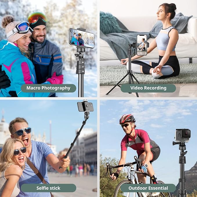 SENSYNE 72" Phone Tripod, Extendable Cell Phone Tripod Stand, Selfie Stick with Wireless Remote and Phone Holder, Compatible with iPhone Android Phone, Camera - Image 2
