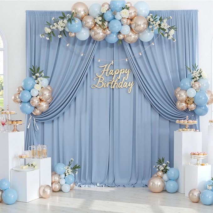 10ftx10ft Wrinkle Free Dusty Blue Backdrop Curtains for Parties, Silky Polyester Photo Backdrop Drapes 2 Panels 5x10ft Back Drop Cloth for Wedding Birthday Baby Shower Photography Background - Image 7
