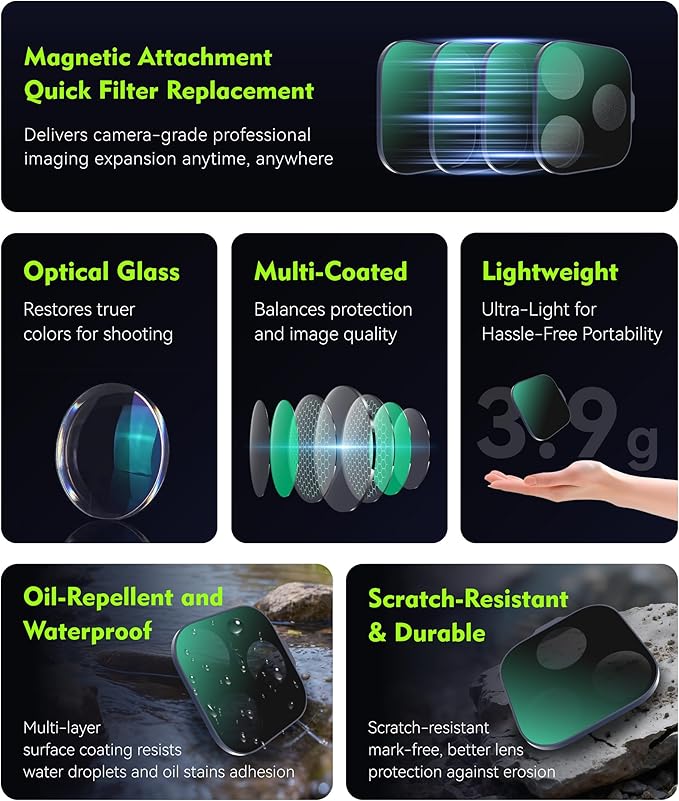 Magnetic UV Filter for iPhone 17 Pro, Snap-On Smartphone Camera Lens Filter with Adhesive Metal Base Mount, HD Optical Glass, Works with Phone Cases & Gimbals (Silver-3pack, iPhone 17Pro) - Image 3