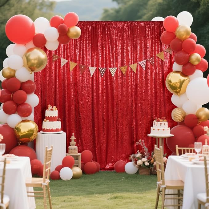 SquarePie 8x8ft Red Sequin Backdrop, High Density Non-Transparent Glitter Curtain for Photography, Birthday, Wedding Party Decorations, Thick Solid Background with 4" Rod Pocket, 1 Panel - Image 4