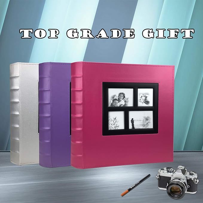 RECUTMS Photo Album 4x6 600 Photos Large Leather Baby Wedding Albums Purple | Black Pages, Horizontal and Vertical Pockets, Family PhotoBook, DIY Front Window, Anniversary Memory Book, Large Capacity - Image 7