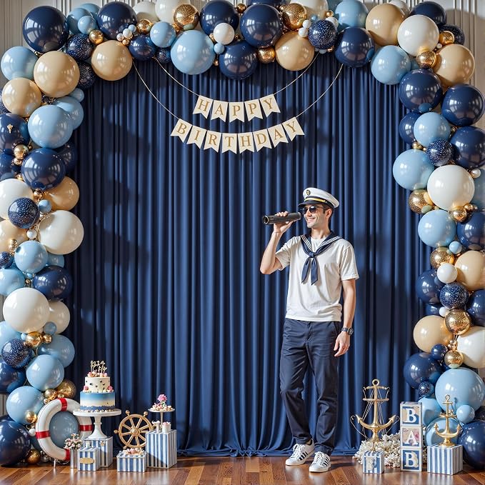 8ftx10ft Wrinkle Free Navy Blue Backdrop Curtain - 10 Feet Photography Backdrop Drapes, Silky Polyester Back Drop Cloth for Wedding Baby Shower Balloon Arch Background - Image 3