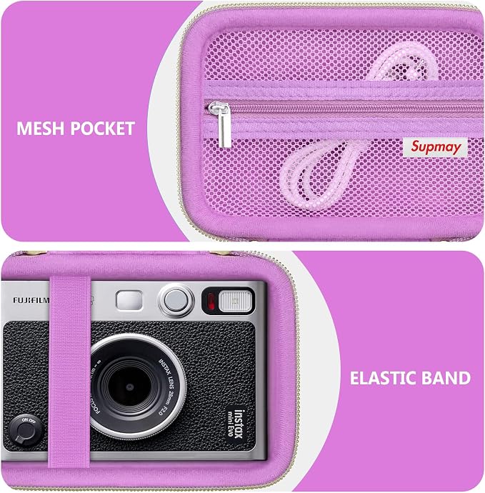 Carrying Case Compatible with Instax Mini EVO Instant Camera, INSTAX MINI EVO Camera Storage Holder Travel Bag with Mesh Pocket for Photos, USB Cables, Film, Purple - Image 4