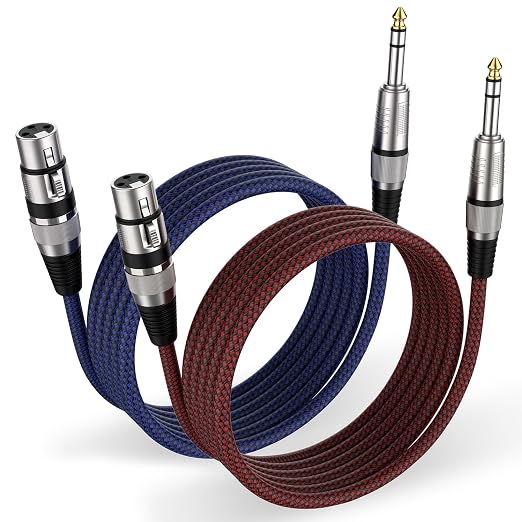XLR Female to 1/4 Inch Cable 15 ft 2Pack, Nylon Braided Microphone Cable 6.35mm TRS to XLR Female Balanced Cable Compatible with Shotgun Microphone, Recording Studios and More by FURUI