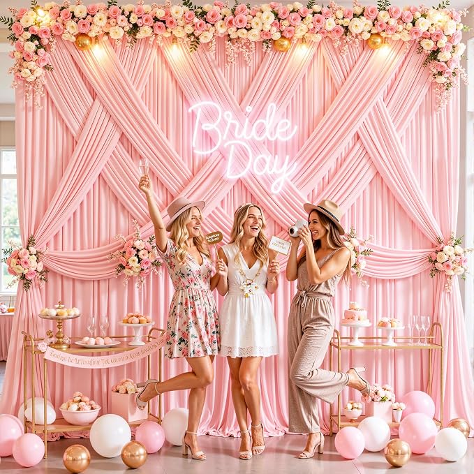 6 Panels Blush Pink Backdrop Curtains for Wedding Party Wrinkle Free Backdrops Curtain Drapes Fabric Decorations Photo Back Drop Cloth for Baby Shower Photography Stage Reception 30ft(W) x 12ft(H) - Image 4