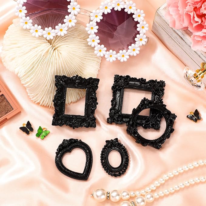Vicenpal 10 Pcs Black Mini Vintage Picture Frames Bulk | Small Vintage Photo Frames, Antique, Resin, Baroque, Ornate, Cute Wallet Size, for DIY Jewelry Gifts Christmas Wedding Decor - Image 7