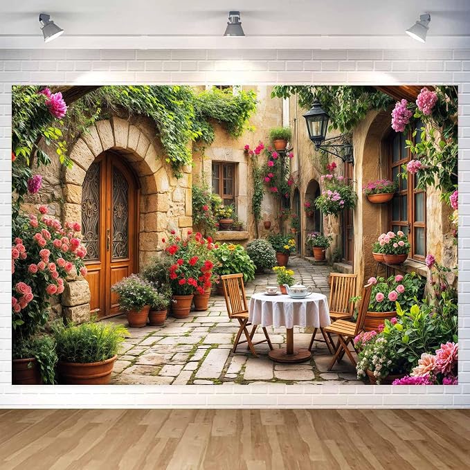 5X3ft Italian Theme Backdrop Italy Town Street Backdrop for Photography, Europe Village Town Landscape Photography Background Garden Tea Party Barnner Photo Studio Props, Color-4 - Image 4