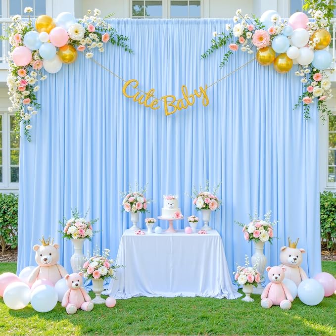 Baby Blue Backdrop Curtain for Baby Shower Parties Wrinkle Free Light Blue Curtains Backdrop Drapes Fabric Decoration for Birthday Party Photography 5ft x 8ft,2 Panels - Image 2